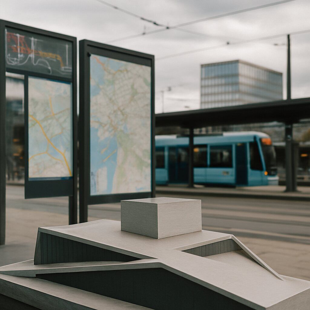Tourist using a smartphone map app in front of colorful buildings at Aker Brygge in Oslo, demonstrating mobile data usage.