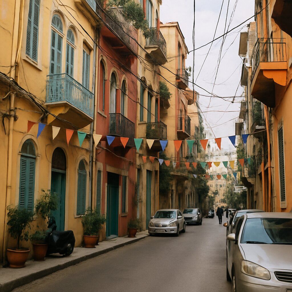 Vibrant street alley in the Gemmayzeh neighborhood of Beirut.