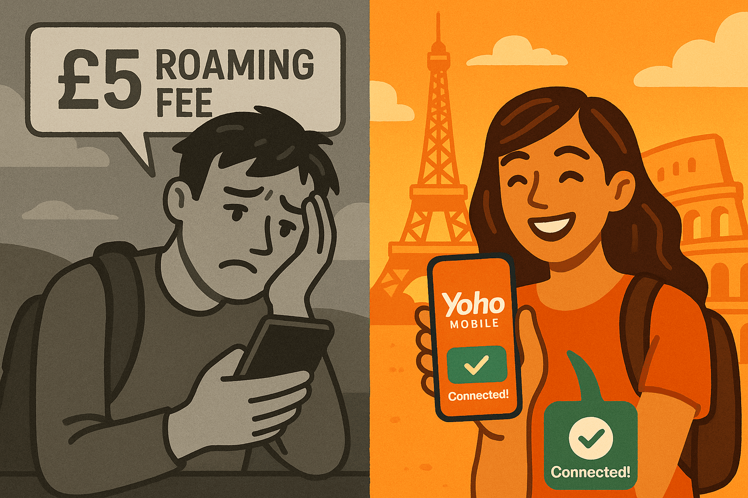 Three Go Roam vs Yoho Mobile eSIM (2025): UK Roaming Cost Cut