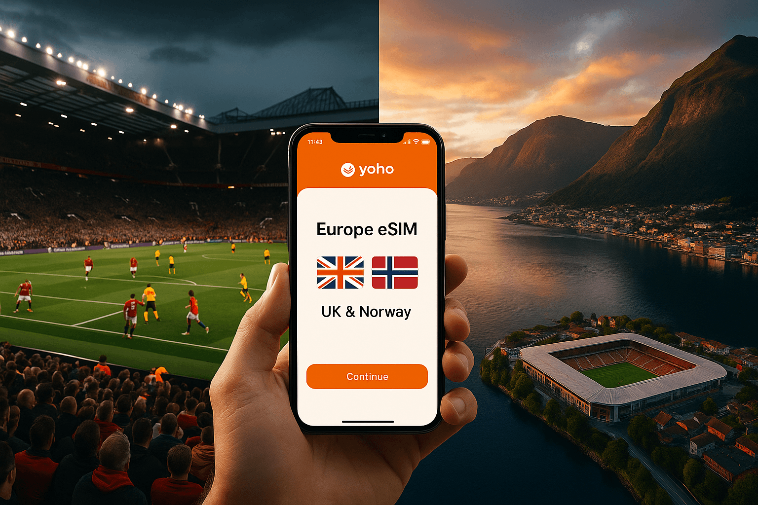 eSIM for UK & Norway Football Trips | Yoho Mobile Europe Plan