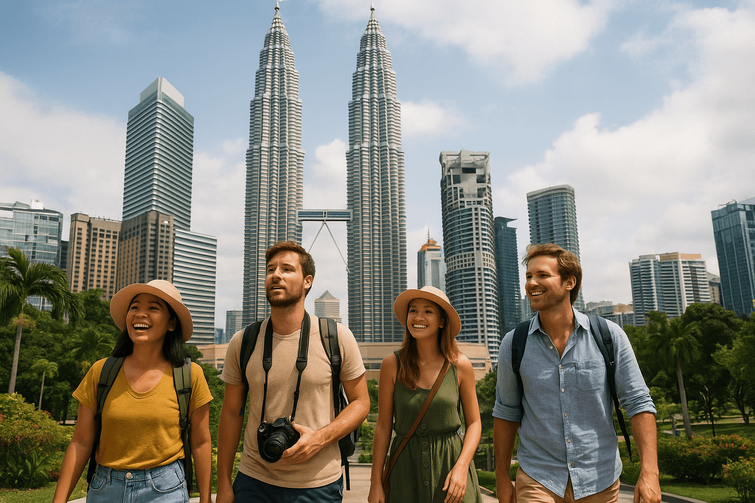 Tourists exploring Kuala Lumpur with an eSIM