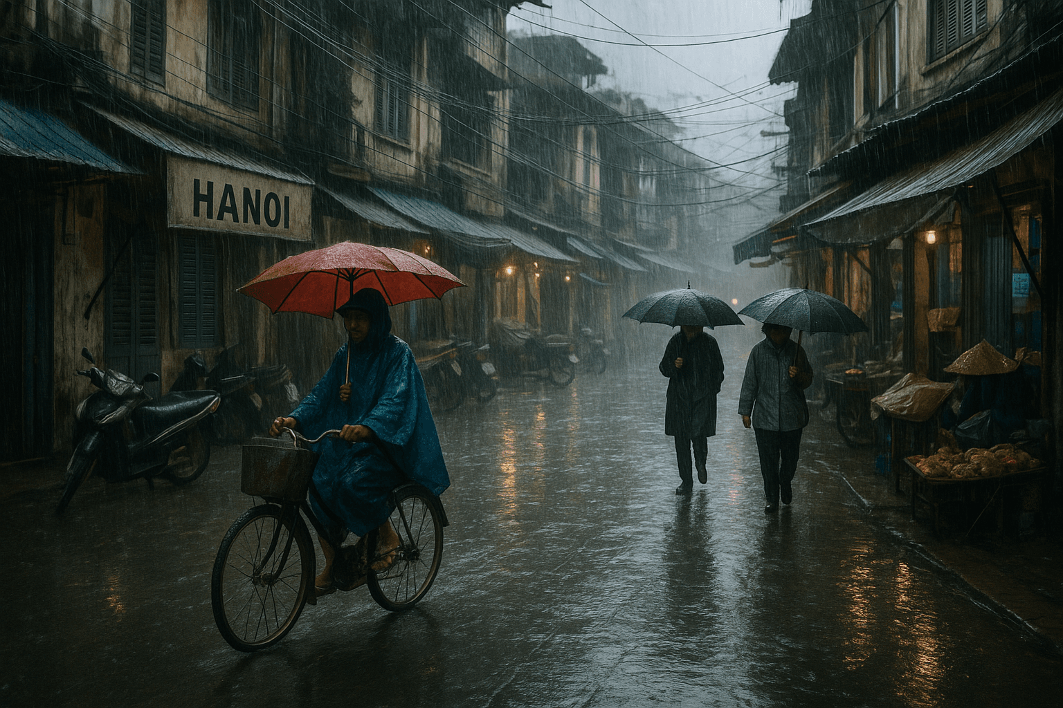 Hanoi street during the monsoon season