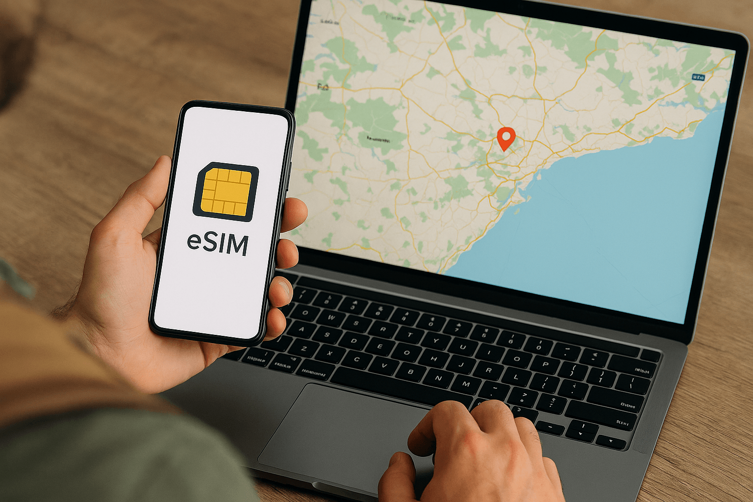 Traveler using maps with eSIM in Madrid