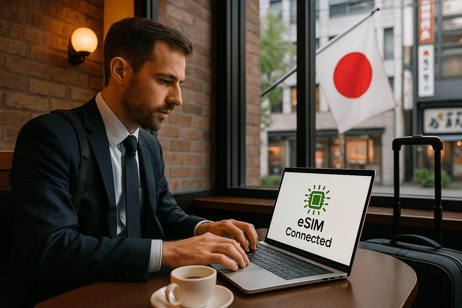 Business traveler working on laptop