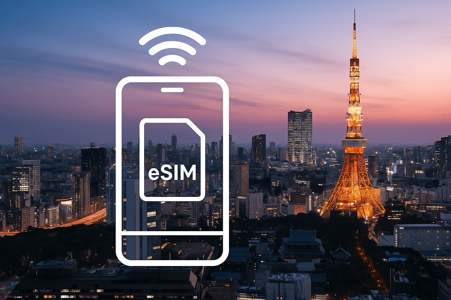 Tokyo cityscape with eSIM connectivity
