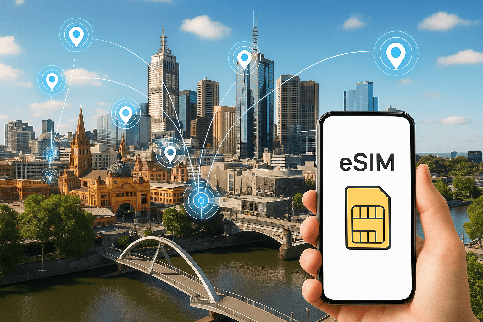 Melbourne cityscape with eSIM connectivity