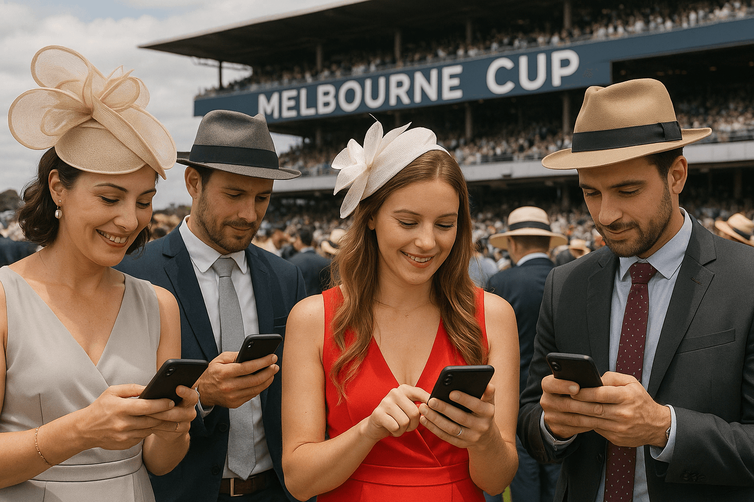Crowds at Melbourne Cup with mobile phones