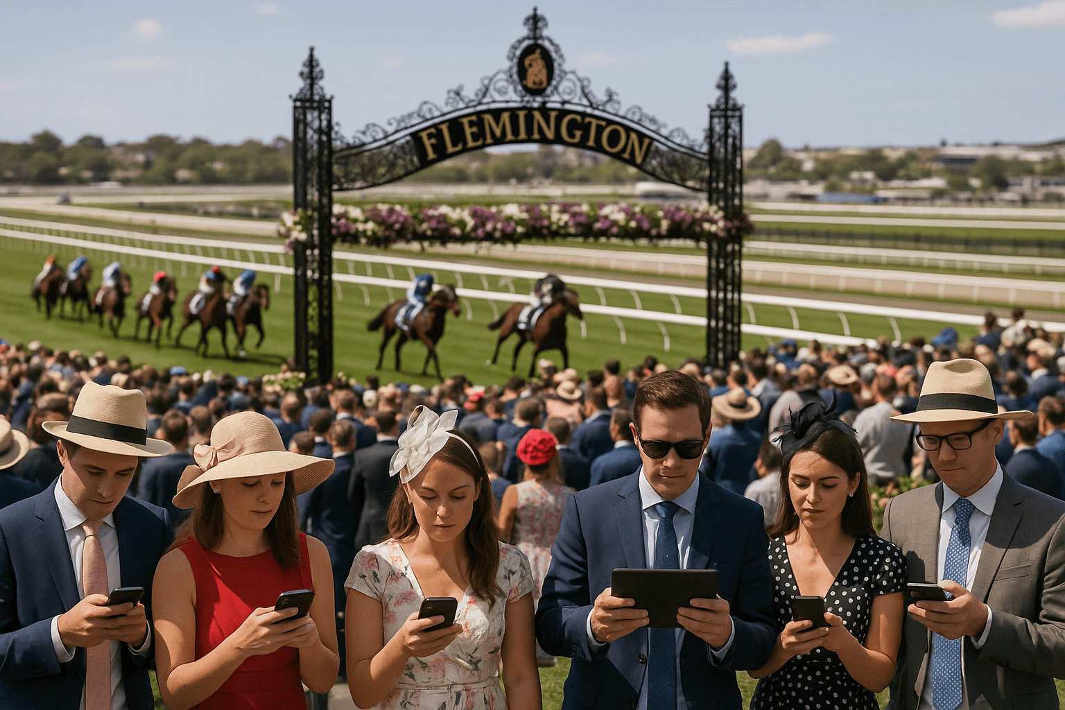 Flemington Racecourse and attendees at Melbourne Cup