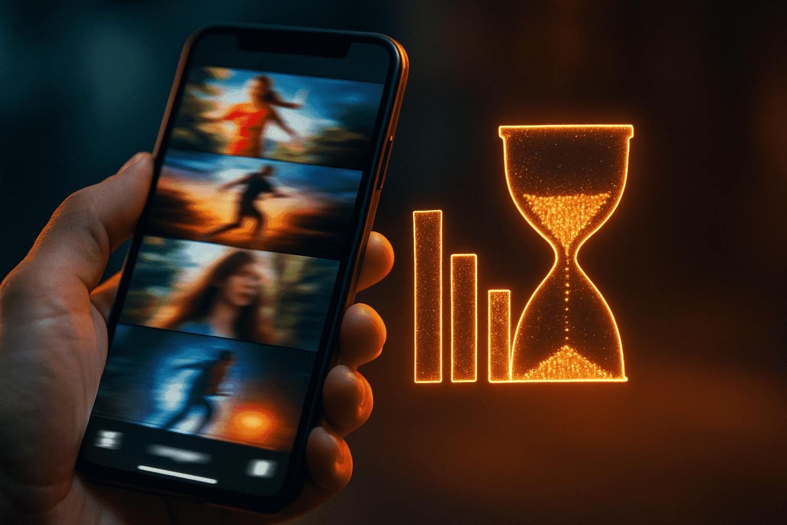 Visual metaphor of rapid data depletion while watching video Reels, showing how much data does Instagram use