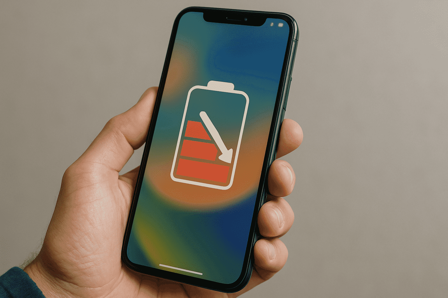 Smartphone showing a battery drain icon, illustrating an aspect of LTE vs 5G