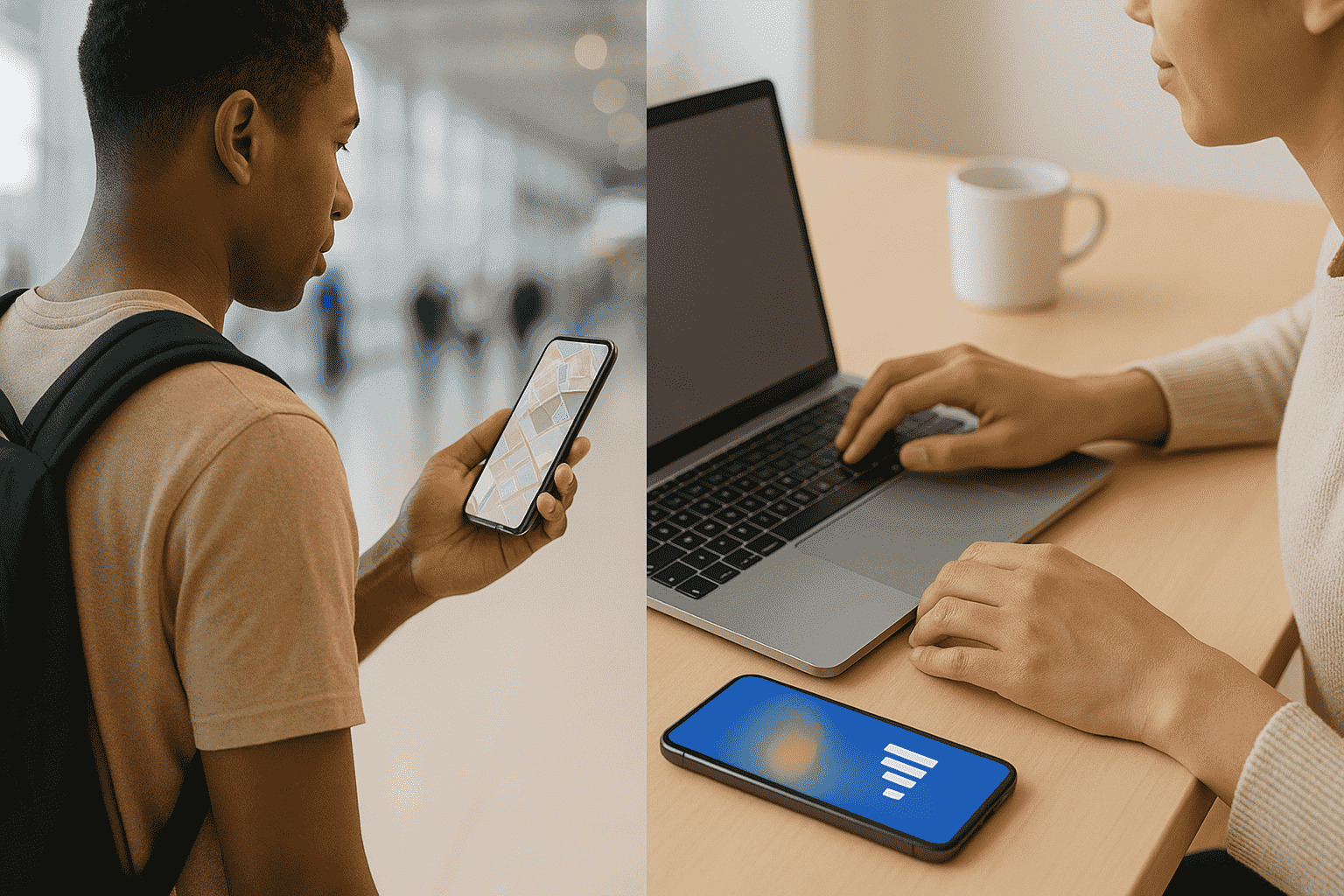Diverse users (traveler, professional) benefiting from eSIM activation possibly needing the SM-DP+ address.