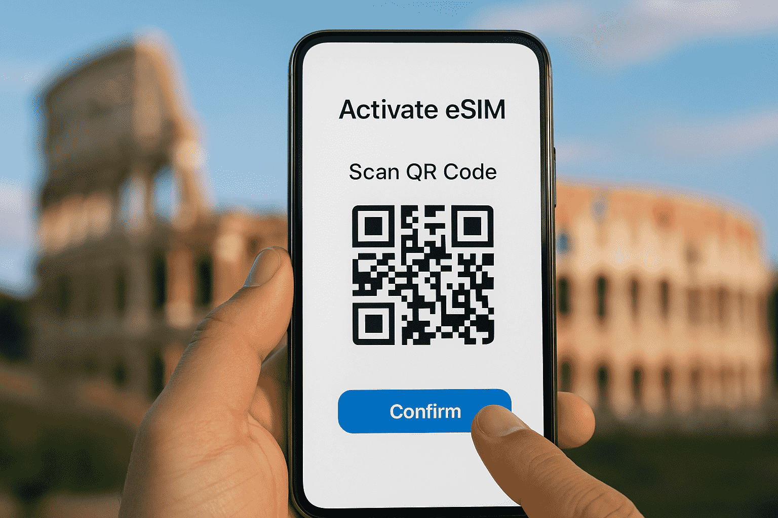 A phone screen showing an eSIM activation, a smart alternative to pocket wifi europe.