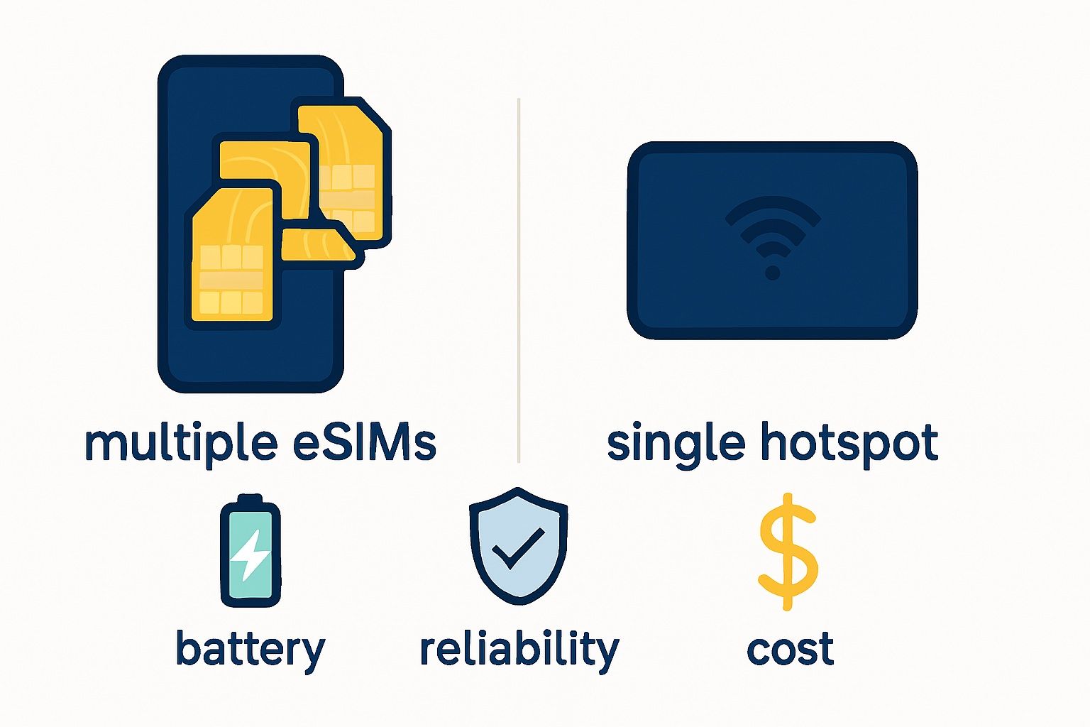 Infographic comparing multiple eSIMs and hotspot
