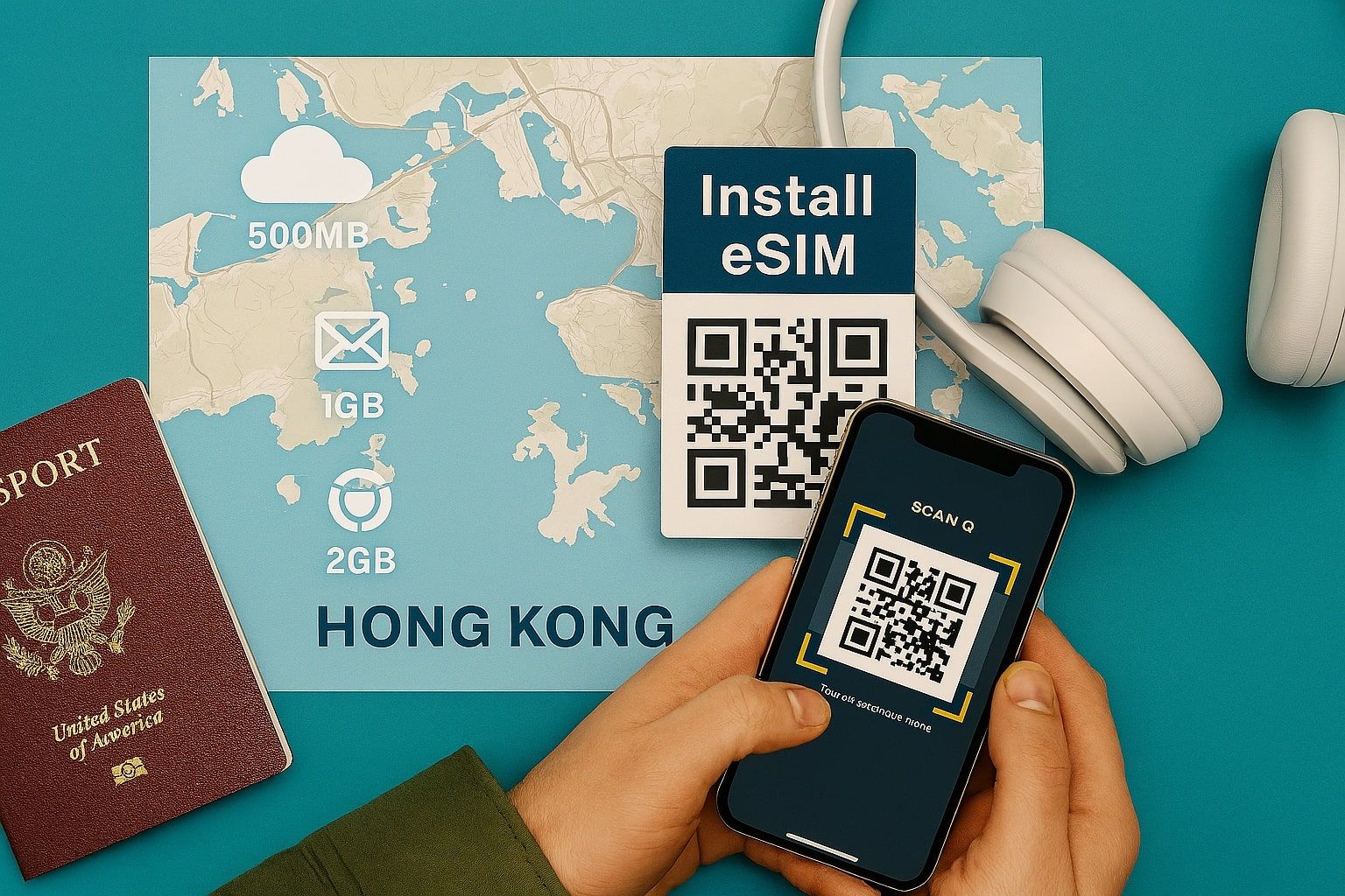 Infographic map showing eSIM activation and travel essentials