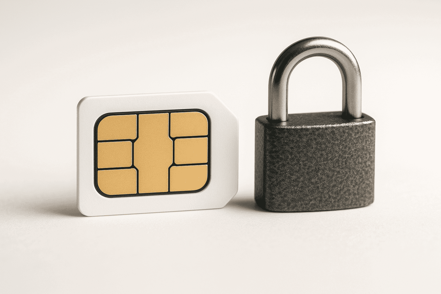 A close-up of a SIM card and a padlock, explaining why a sim card locked message appears.
