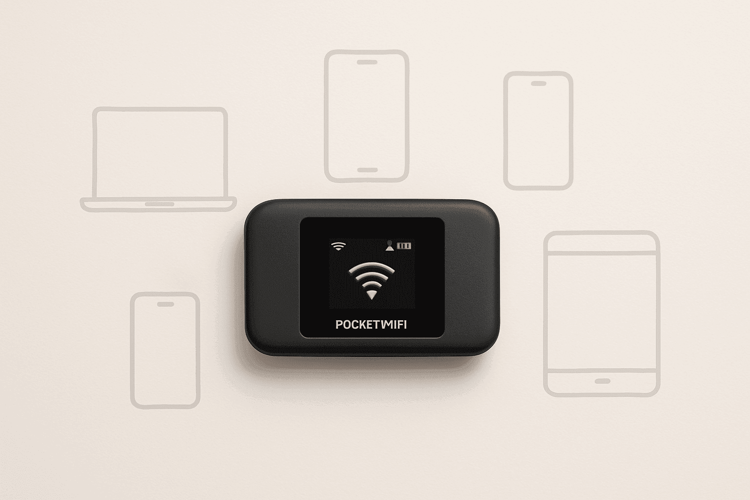 A modern pocket wifi europe device showing how it connects multiple gadgets like phones and laptops.