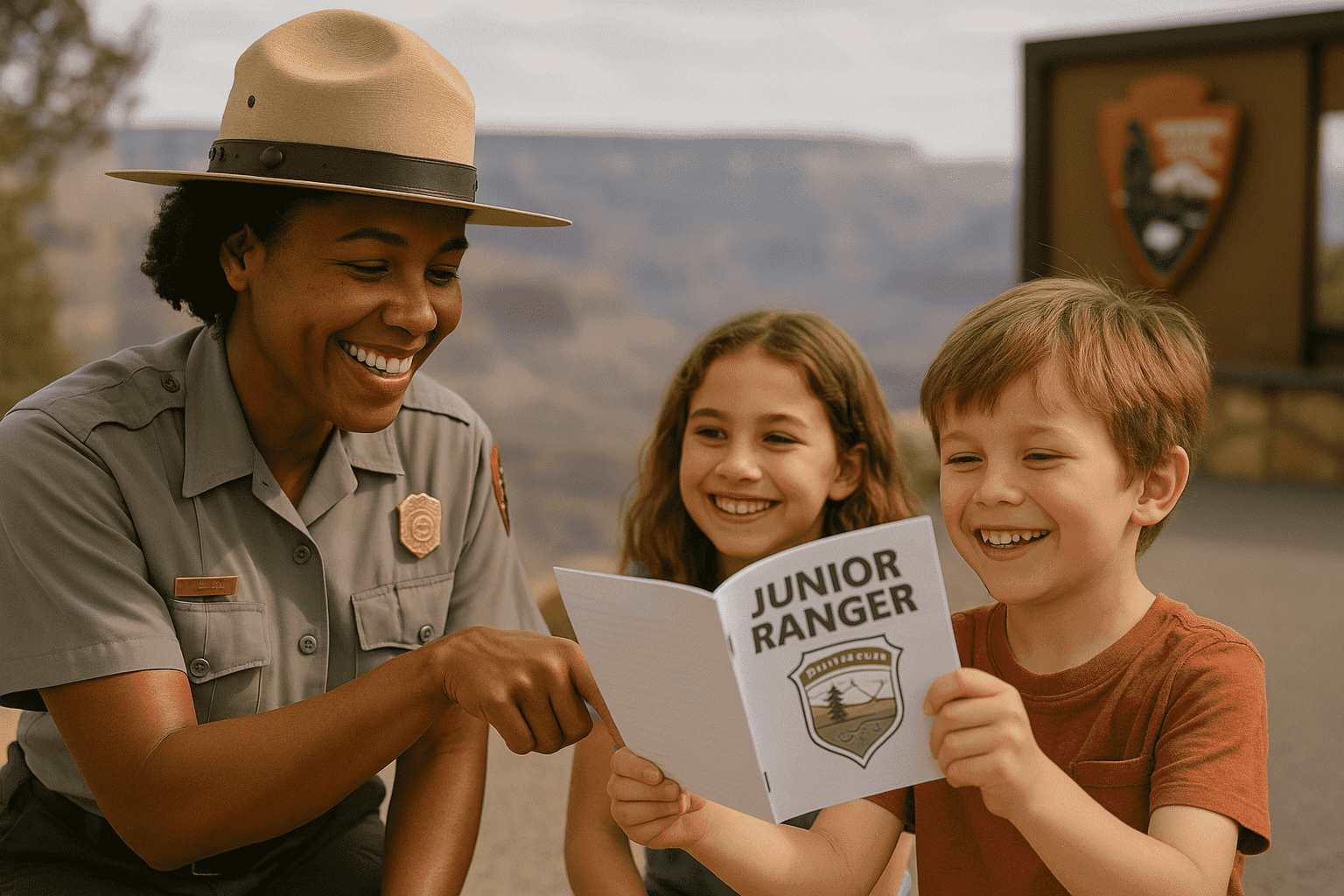 Children participating in the Junior Ranger program at the Grand Canyon with kids