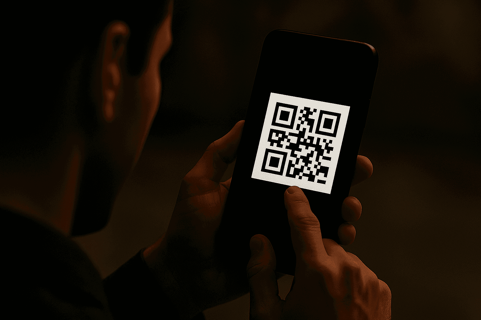 User inspecting suspicious QR code; risk an esim can be hacked
