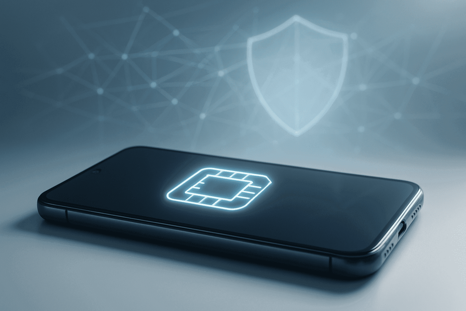 Smartphone with security icons; protecting so an esim can't be hacked