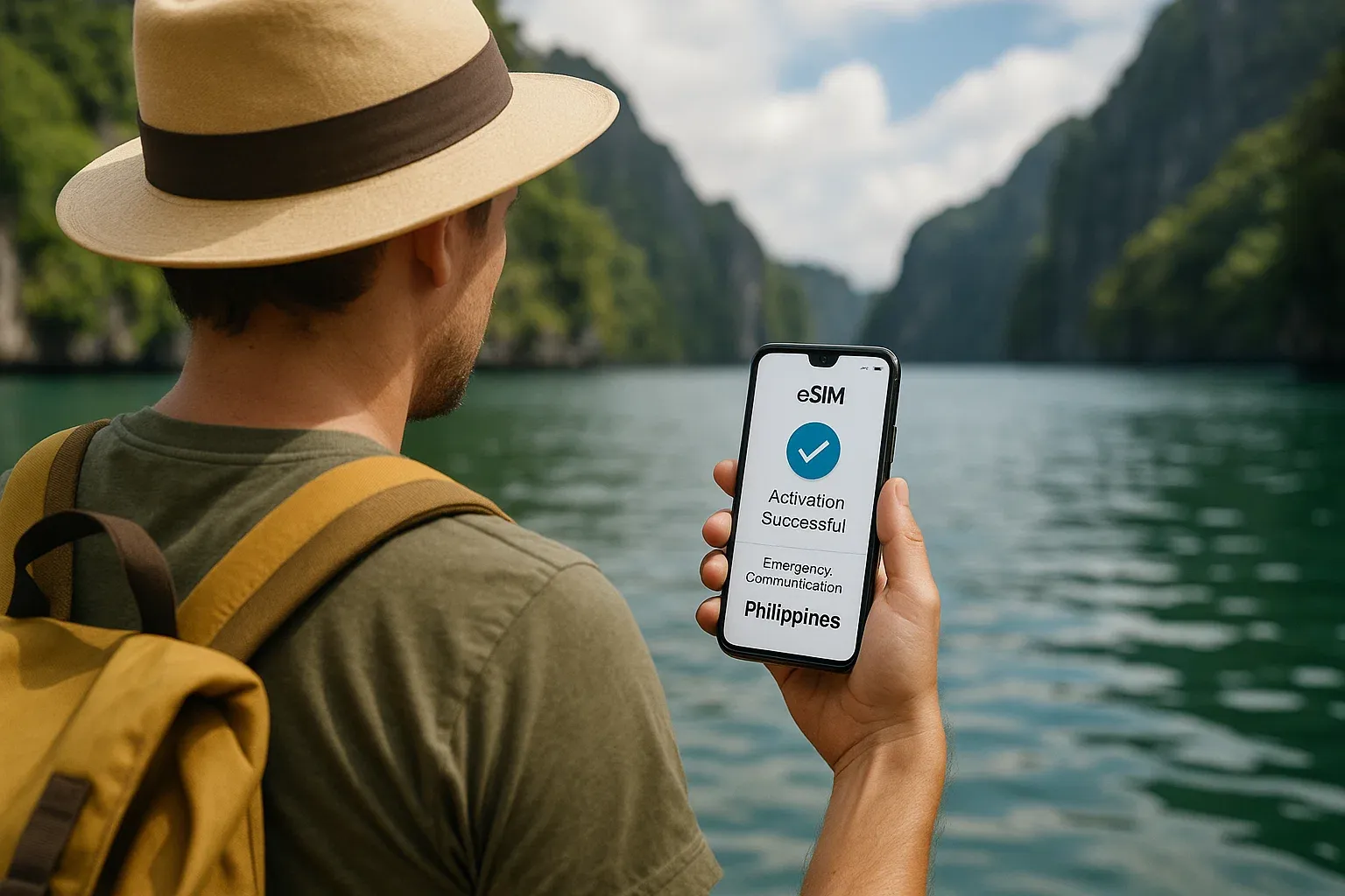Traveler activating eSIM for seamless emergency communication in Philippines