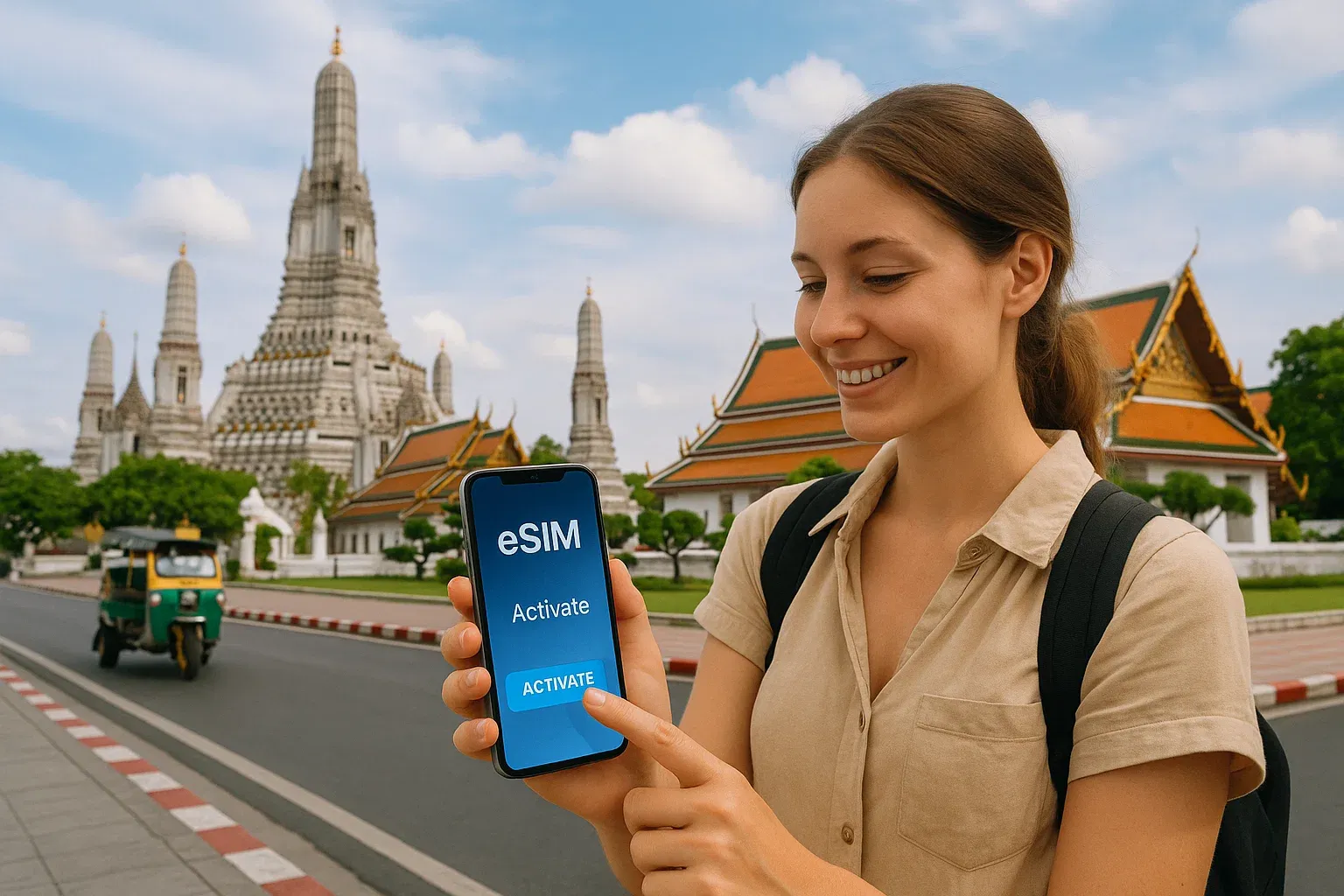 Traveler activating their eSIM to explore Thailand Thailand