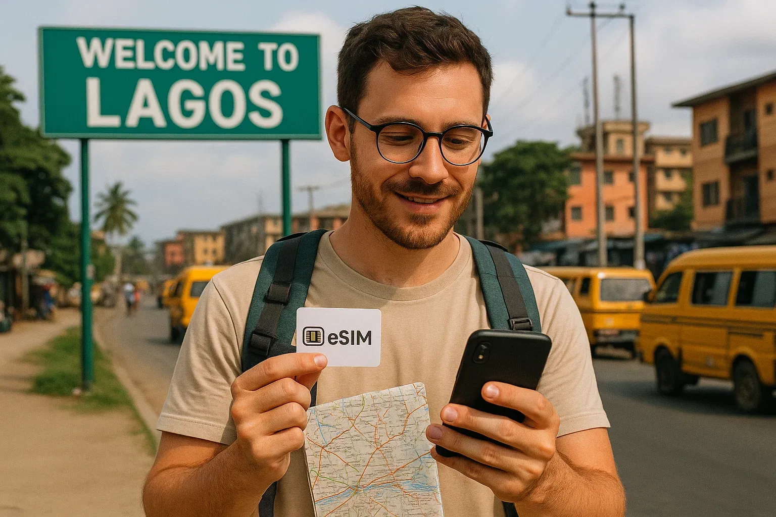 Traveler with an eSIM in Nigeria