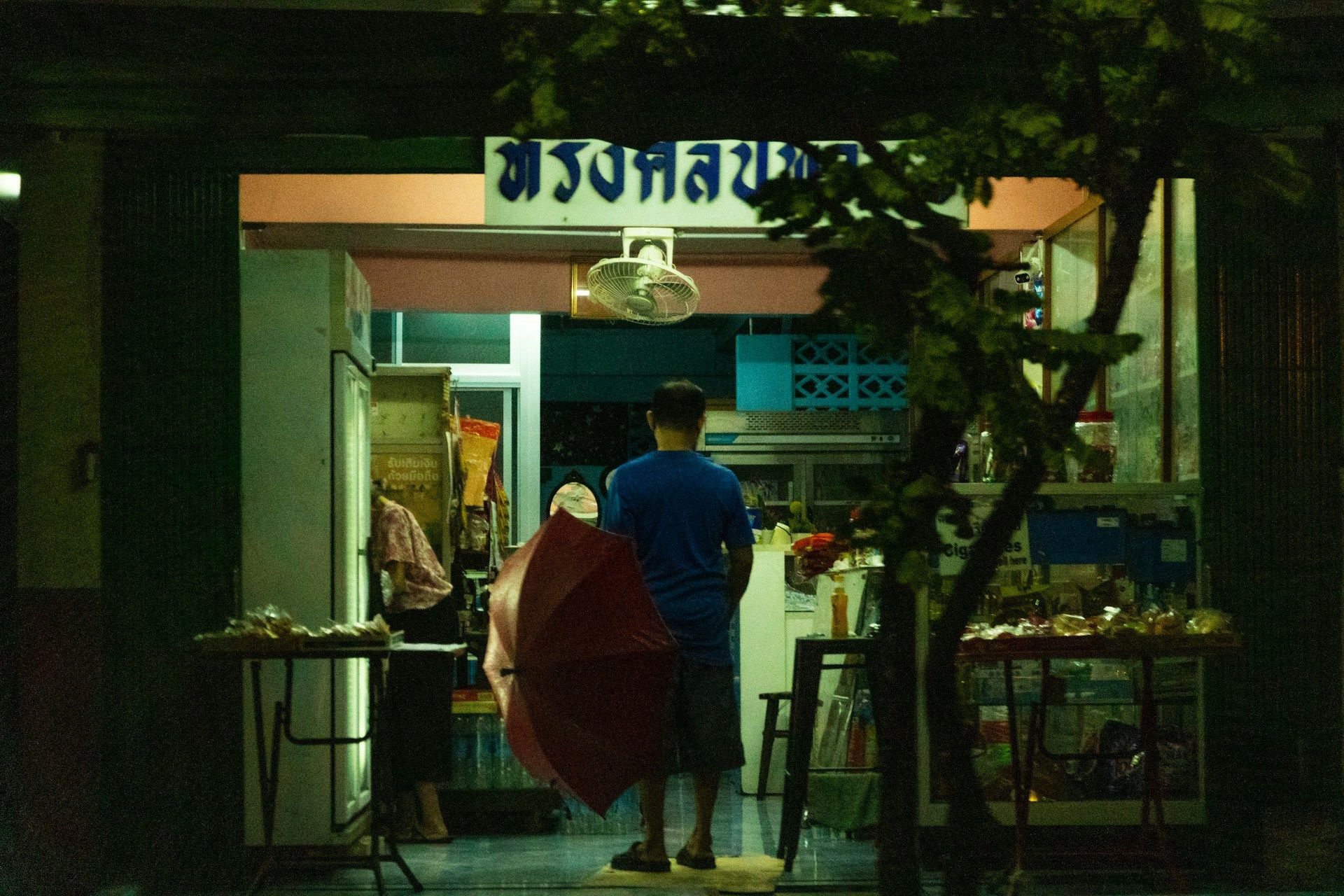 man-with-umbrella-observing-a-restaurant