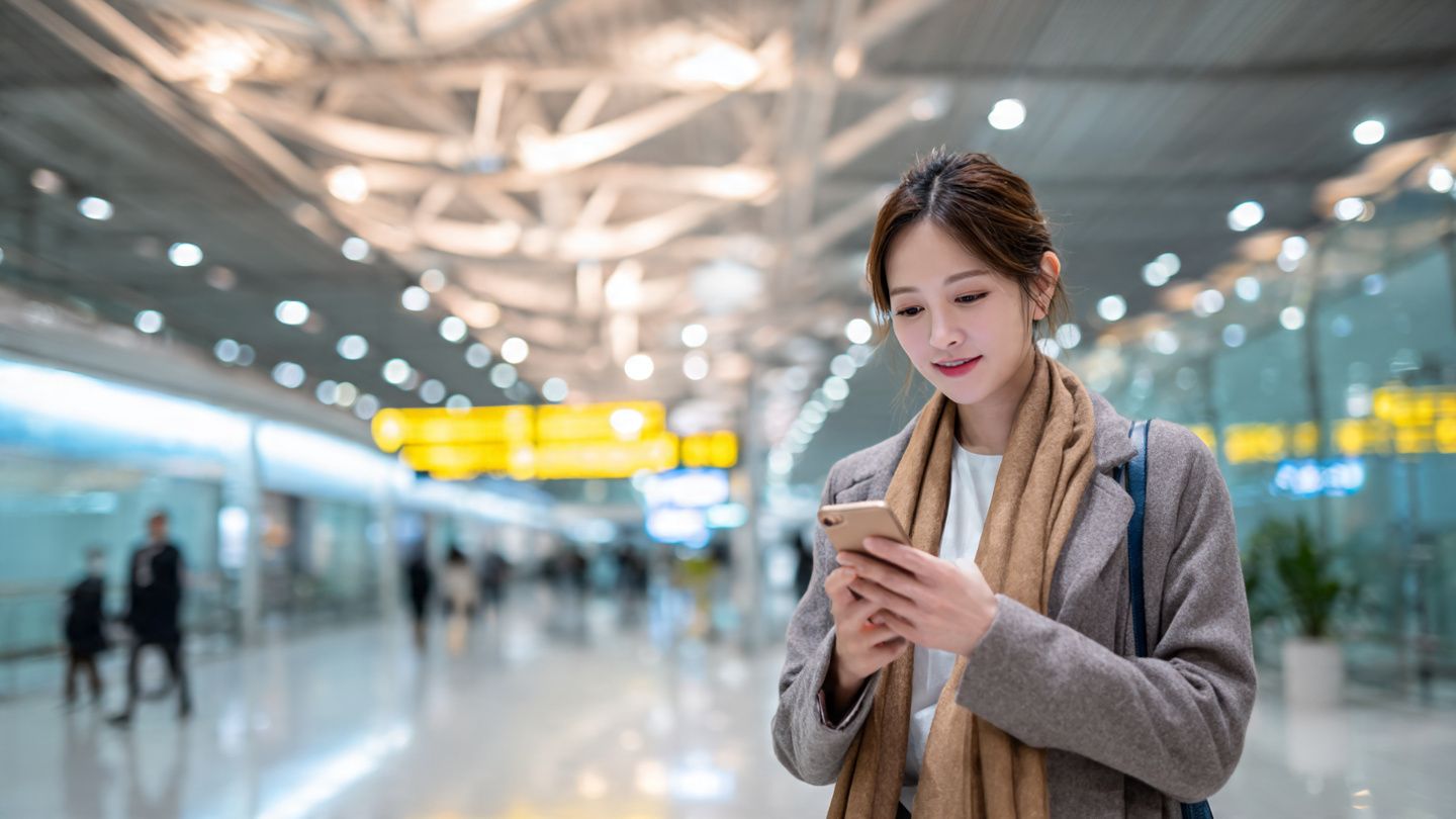 Business professional working on a laptop in a Seoul café, warm ambience, showcasing productivity supported by a reliable South Korea eSIM connection