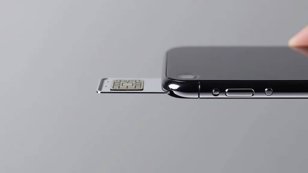 Primer plano de una tarjeta R-SIM siendo insertada en un iPhone