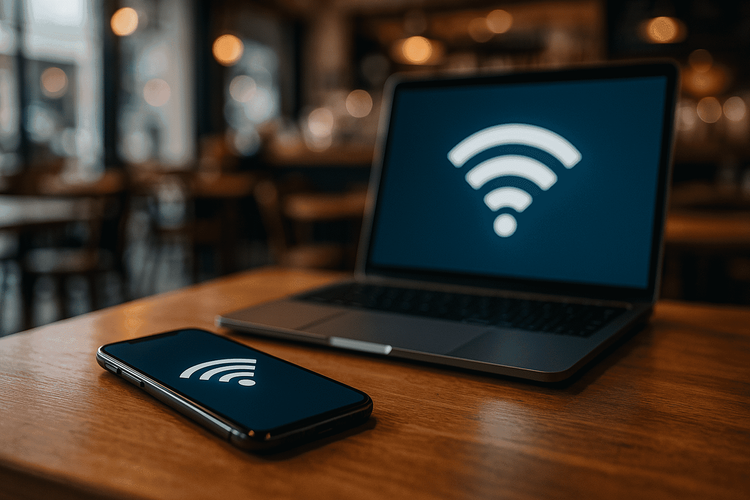 Smartphone providing hotspot data to a laptop, illustrating mobile internet sharing