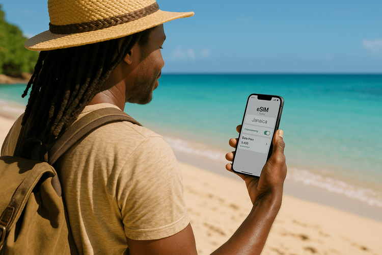 Traveler on Jamaican Beach