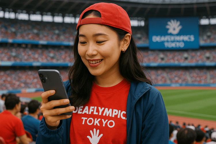 Deaflympics Tokyo with mobile phone