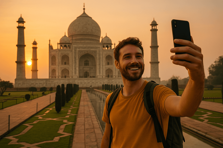 Traveler at Taj Sunrise