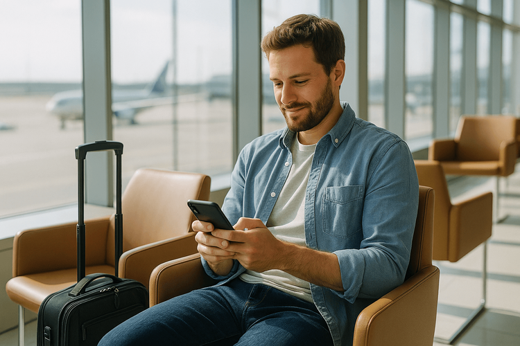 Traveler in Airport Lounge
