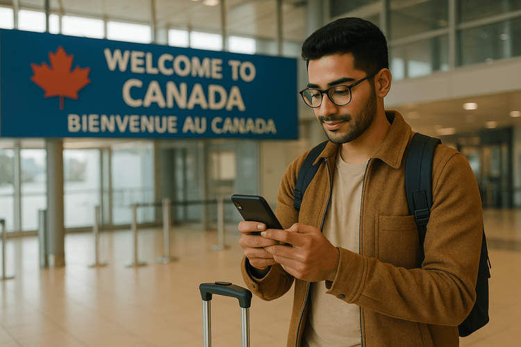 Newcomer arriving at a Canadian airport