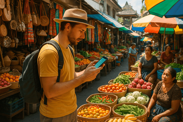 Traveler in Balinese Market