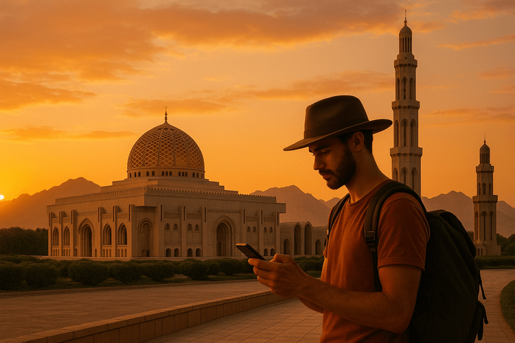 Traveler at Muscat Sunset