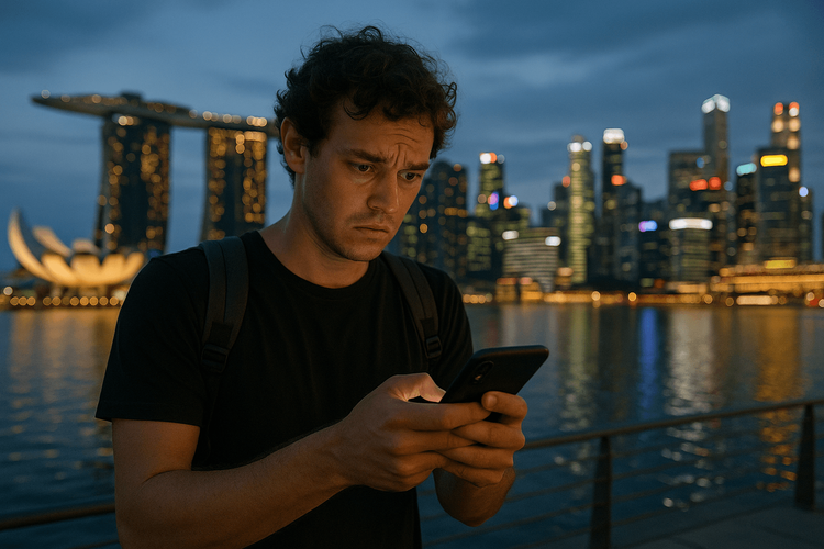 Worried Traveler in Singapore