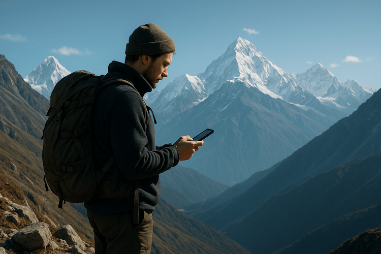 Backpacker in Himalayas