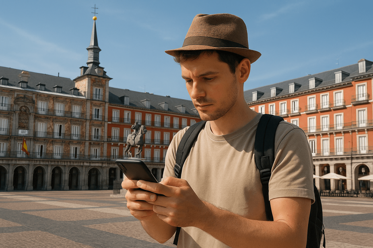 Traveler at Plaza Mayor