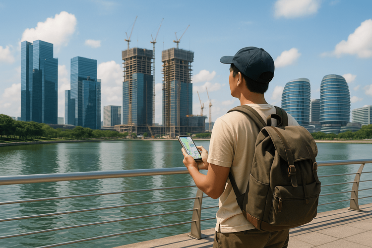 Traveler at Marina Bay