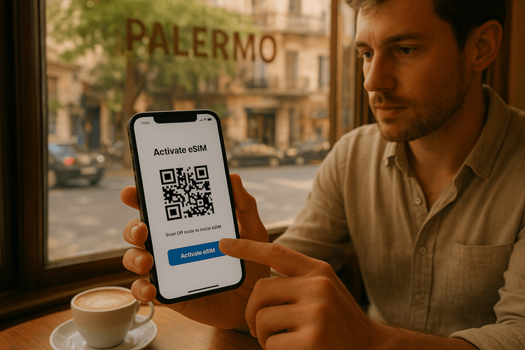 Traveler activating eSIM in Buenos Aires