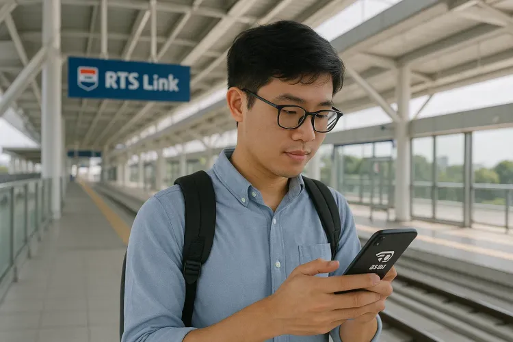 Commuter standing on the RTS Link platform between Singapore and Johor Bahru