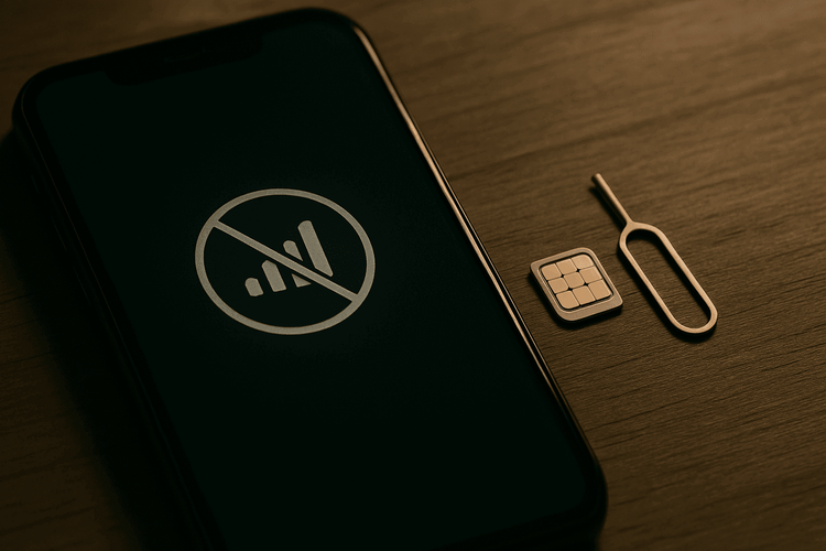 iPhone showing a connection error symbol beside a SIM card, illustrating what is a sim failure