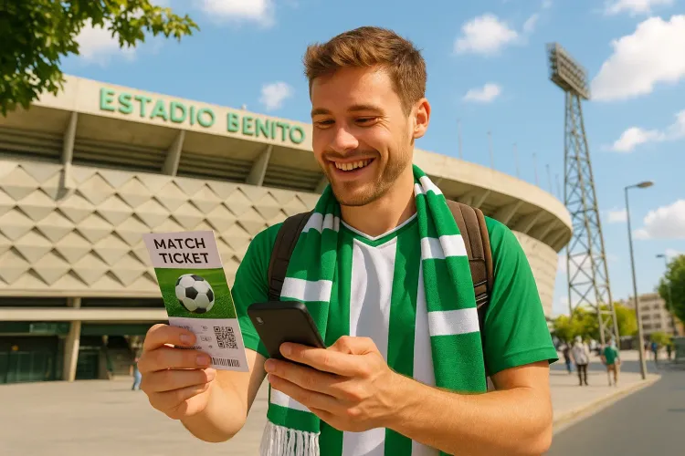 Football fan walking near Estadio Benito Villamarín in Seville