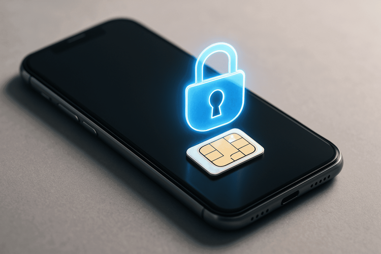 Smartphone and SIM card protected by a lock icon, illustrating the security provided by understanding what is sim pin code