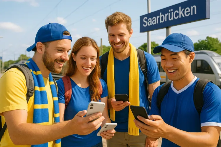 Travelers arriving in Saarbrücken for a major sports event