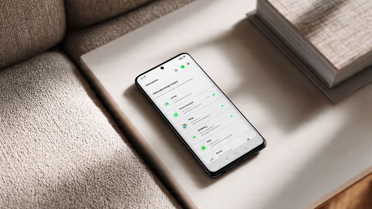 A clean, modern flat-lay of an OPPO phone showing the ColorOS 16 SIM manager screen; soft lighting, minimal tech aesthetic, instructional tone