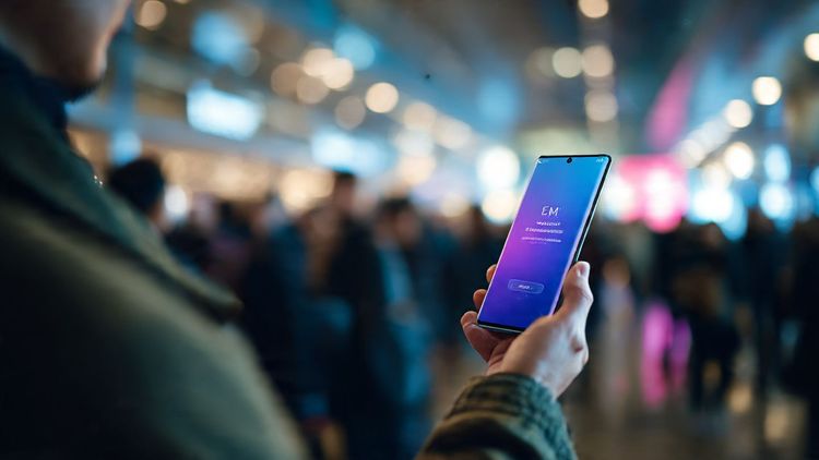 A traveler holding an OPPO Find X9 Pro in a busy airport, screen showing eSIM activation interface, vibrant lighting, modern travel technology focus