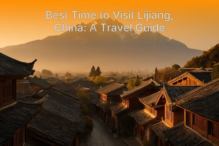 Scenic dawn view of Lijiang Old Town with Jade Dragon Snow Mountain in the background